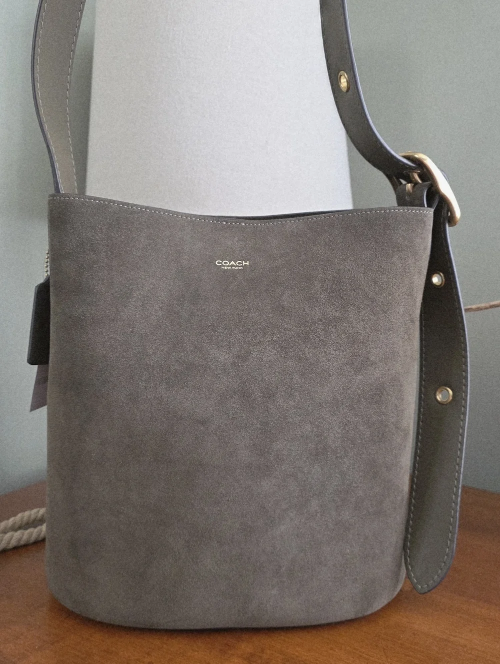 Coach Bleecker CCC24 Olive Suede Leather Bucket Shoulder Bag NWT